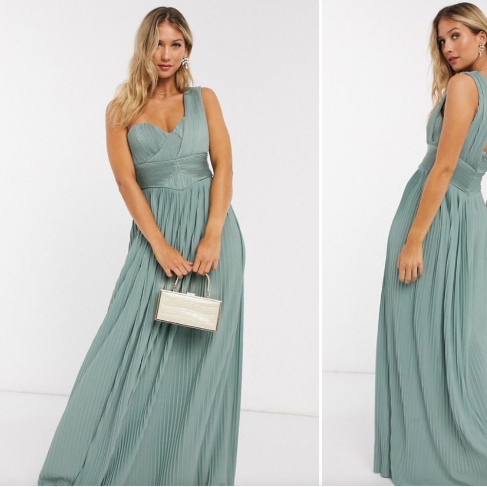 ASOS DESIGN Premium one shoulder pleated panel maxi dress in spearmint